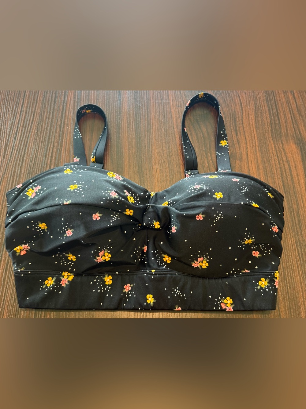 Old Navy Women’s Floral Polka Dot Twist Front Bikini Top Swimsuit Black Size 1X
